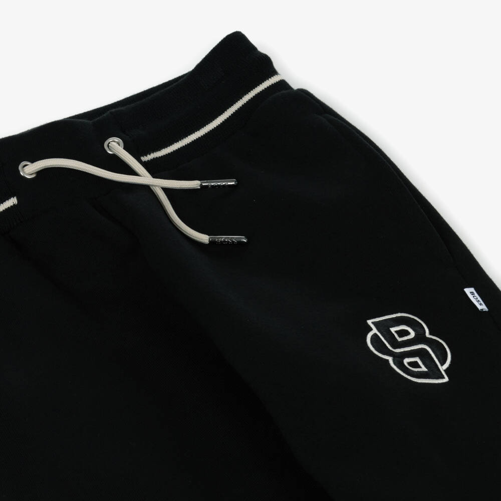 BOSS-Джоггеры черные хлопковые с логотипом Double B для мальчиков | Childrensalon