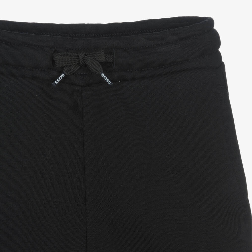 BOSS-Boys Black Cotton Jersey Shorts with Patch Logo | Childrensalon