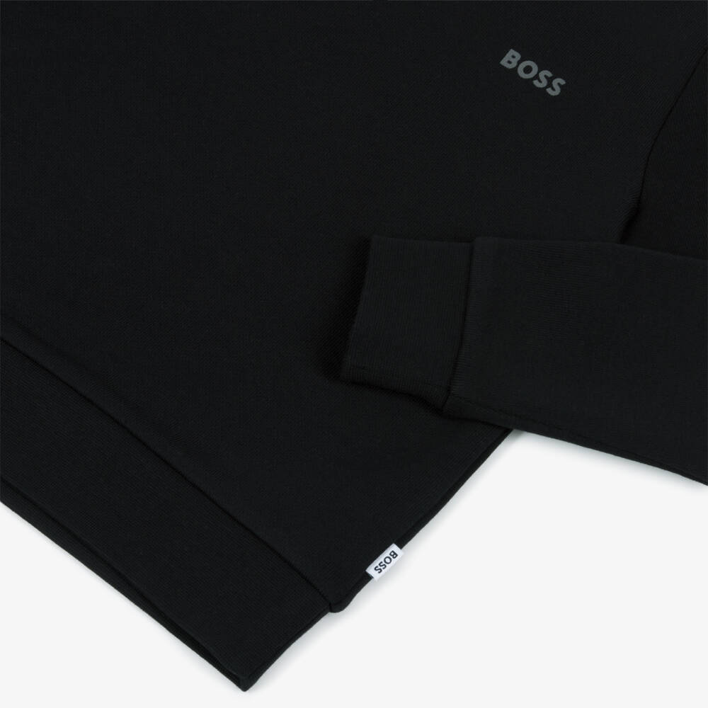 BOSS-Свитшот чёрный из хлопкового джерси с серым логотипом для мальчиков | Childrensalon