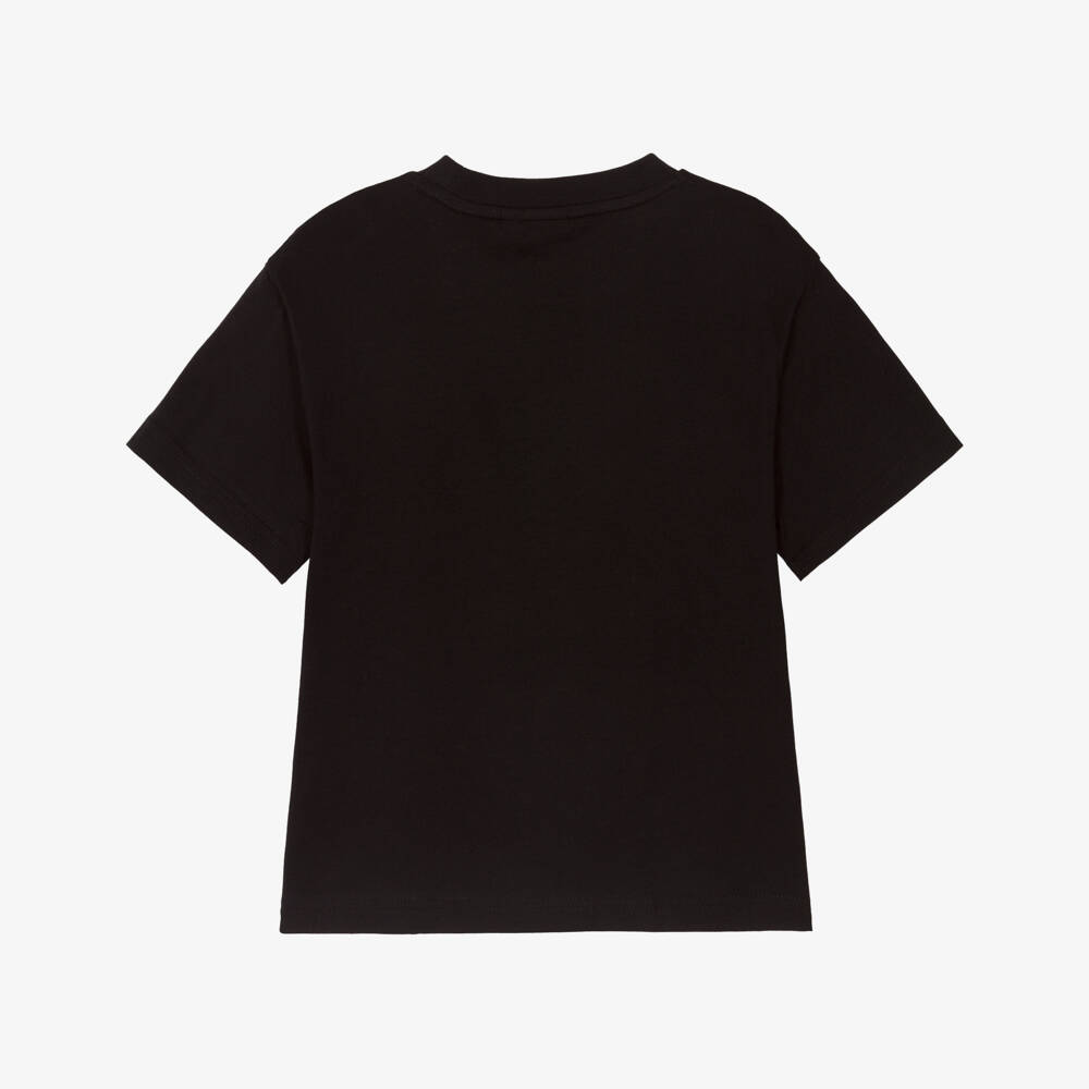 BOSS-Boys Black Cotton T-Shirt with Logo Patch | Childrensalon
