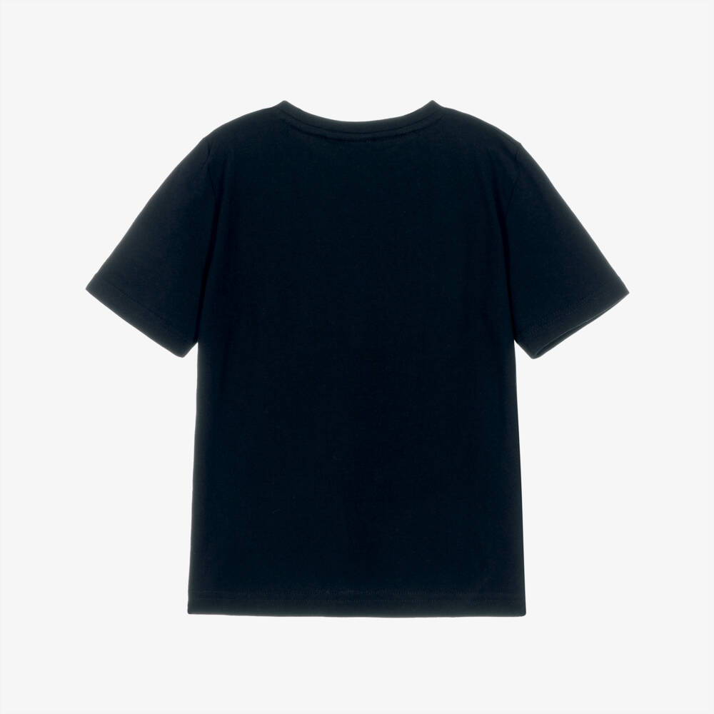 BOSS-Boys Black Cotton T-Shirt with Triple Logo Print | Childrensalon