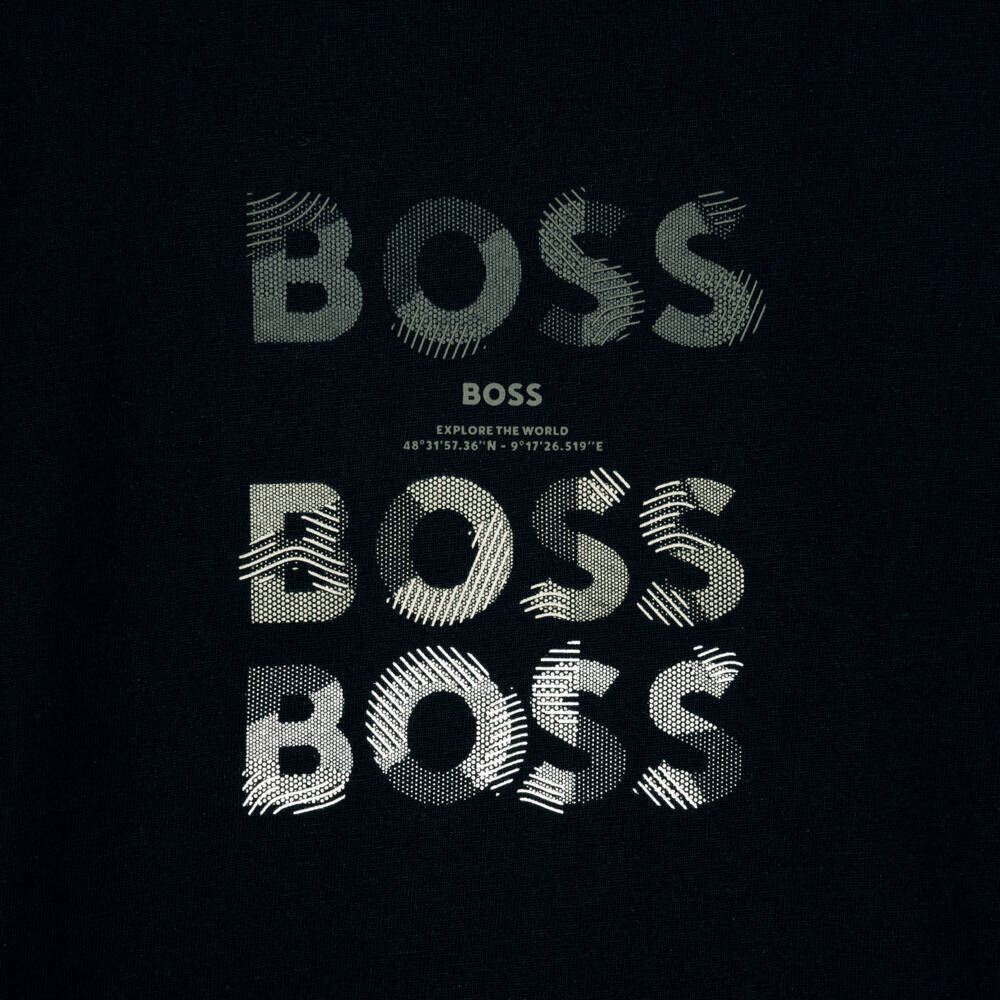BOSS-Boys Black Cotton T-Shirt with Triple Logo Print | Childrensalon
