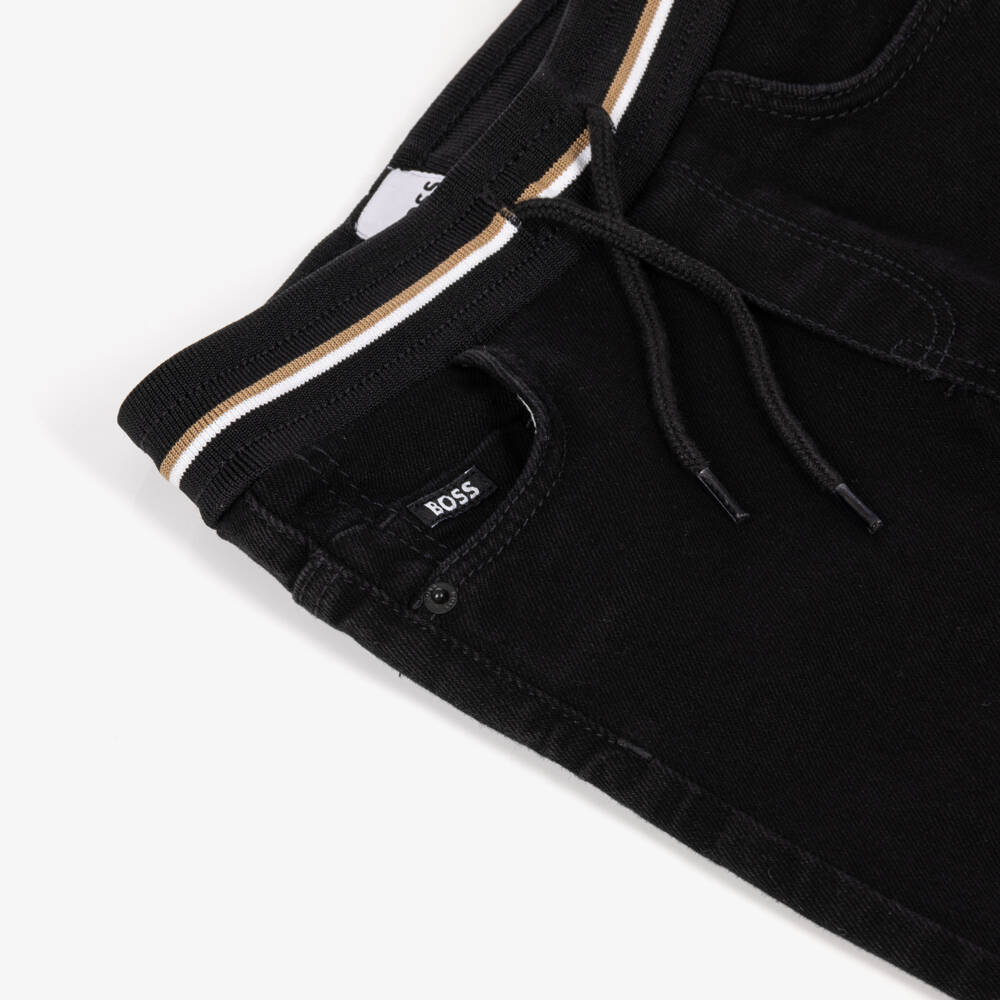 BOSS-Boys Black Denim Jeans with Elasticated Waist | Childrensalon