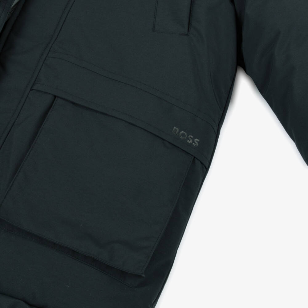 BOSS-Пальто-парка с капюшоном черное для мальчиков | Childrensalon