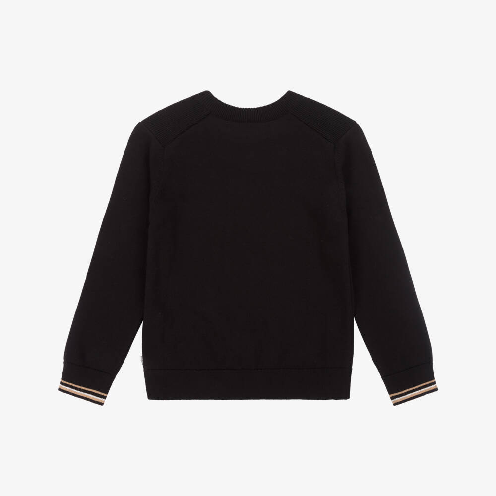 BOSS-بلوفر صوف وقطن محبوك لون أسود للأولاد | Childrensalon