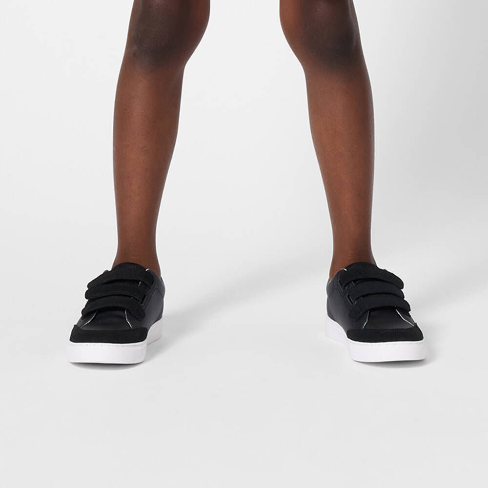 BOSS-Boys Black Leather & Suede Velcro Trainers | Childrensalon