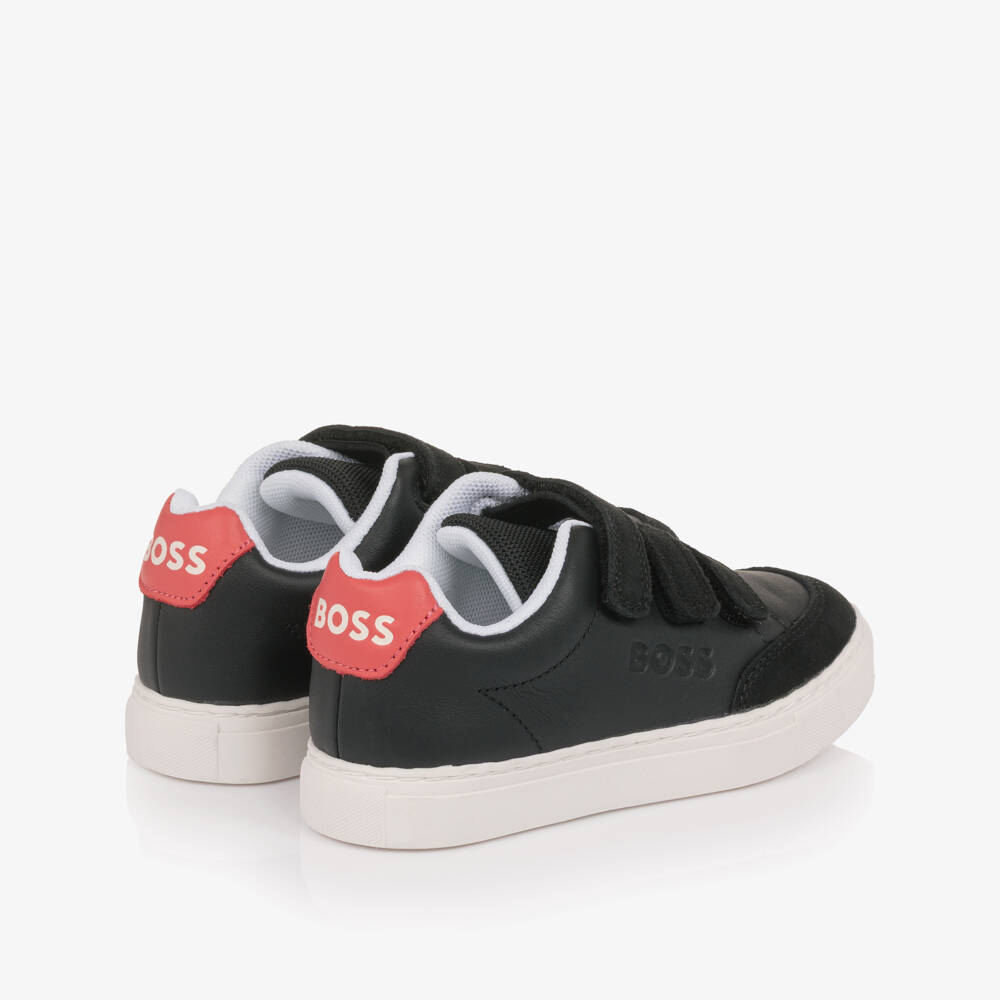 BOSS-Boys Black Leather & Suede Velcro Trainers | Childrensalon