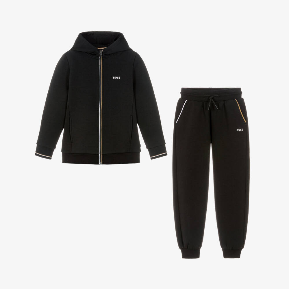 BOSS-Boys Black Logo Tracksuit with Signature Trims | Childrensalon