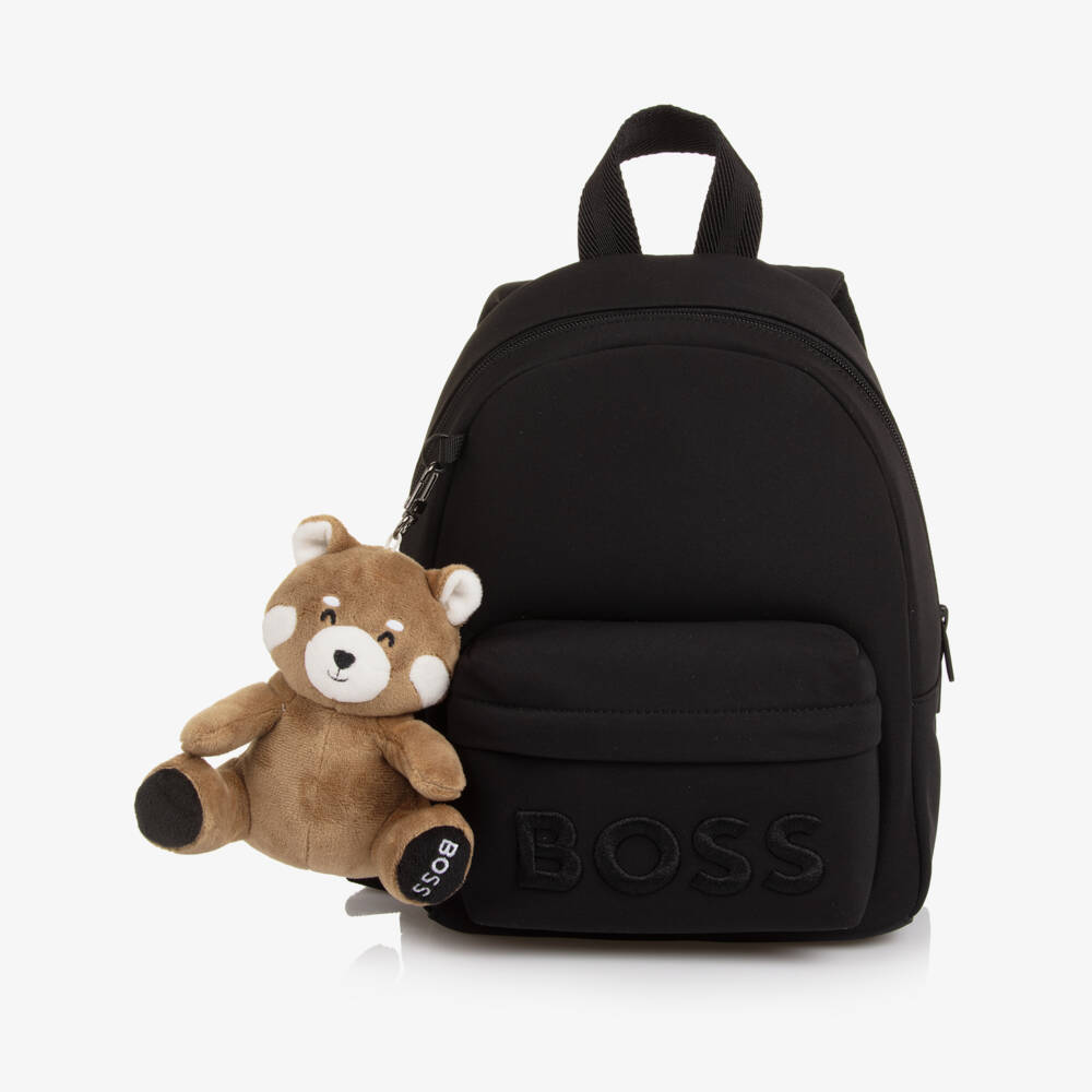 BOSS-Boys Black Mini Backpack with Red Panda Charm (27cm) | Childrensalon