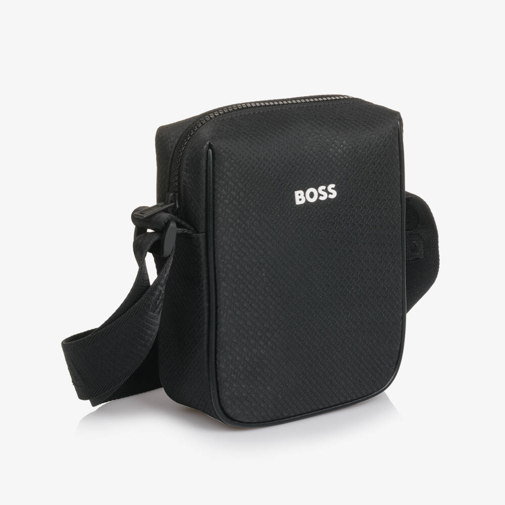 BOSS-Boys Black Monogram Pattern Messenger Bag (19cm) | Childrensalon