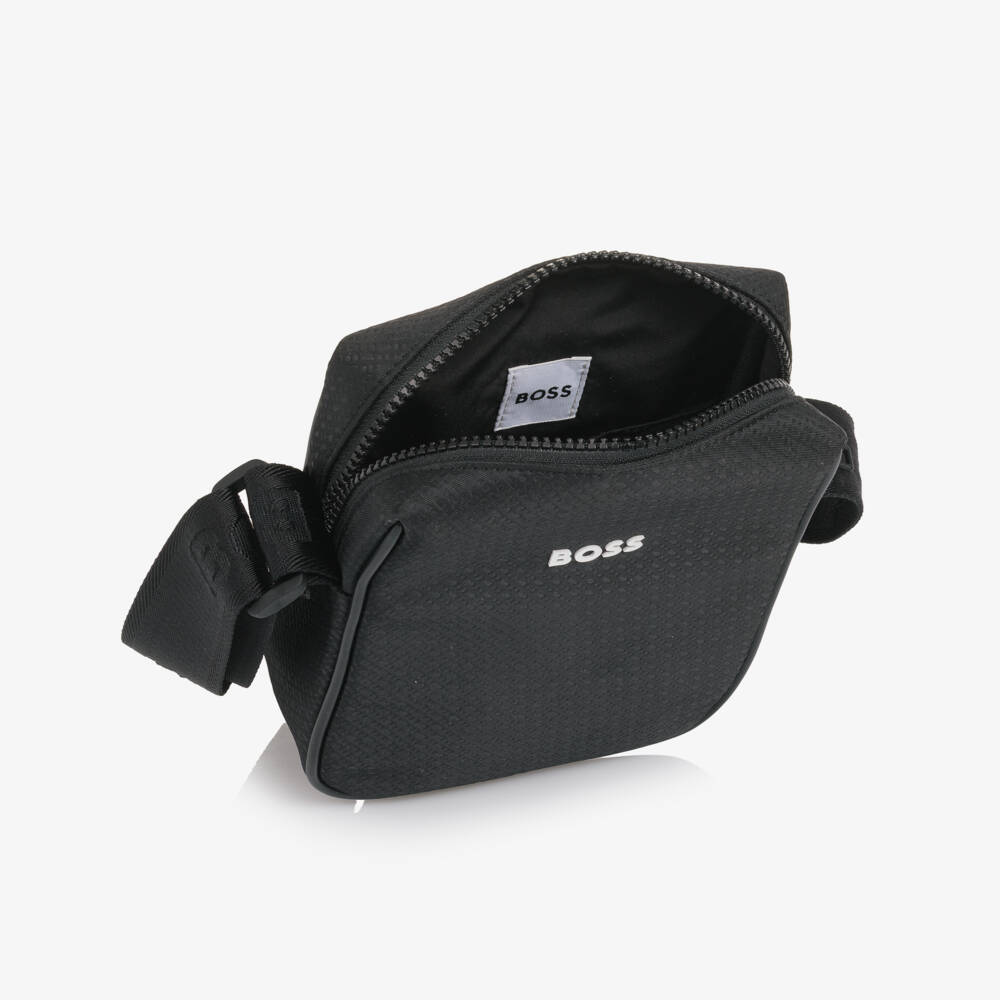 BOSS-Boys Black Monogram Pattern Messenger Bag (19cm) | Childrensalon
