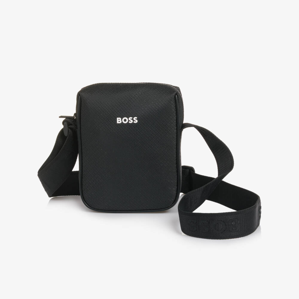 BOSS-Boys Black Monogram Pattern Messenger Bag (19cm) | Childrensalon