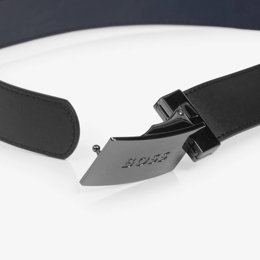 BOSS-Boys Black & Navy Blue Reversible Leather Belt | Childrensalon