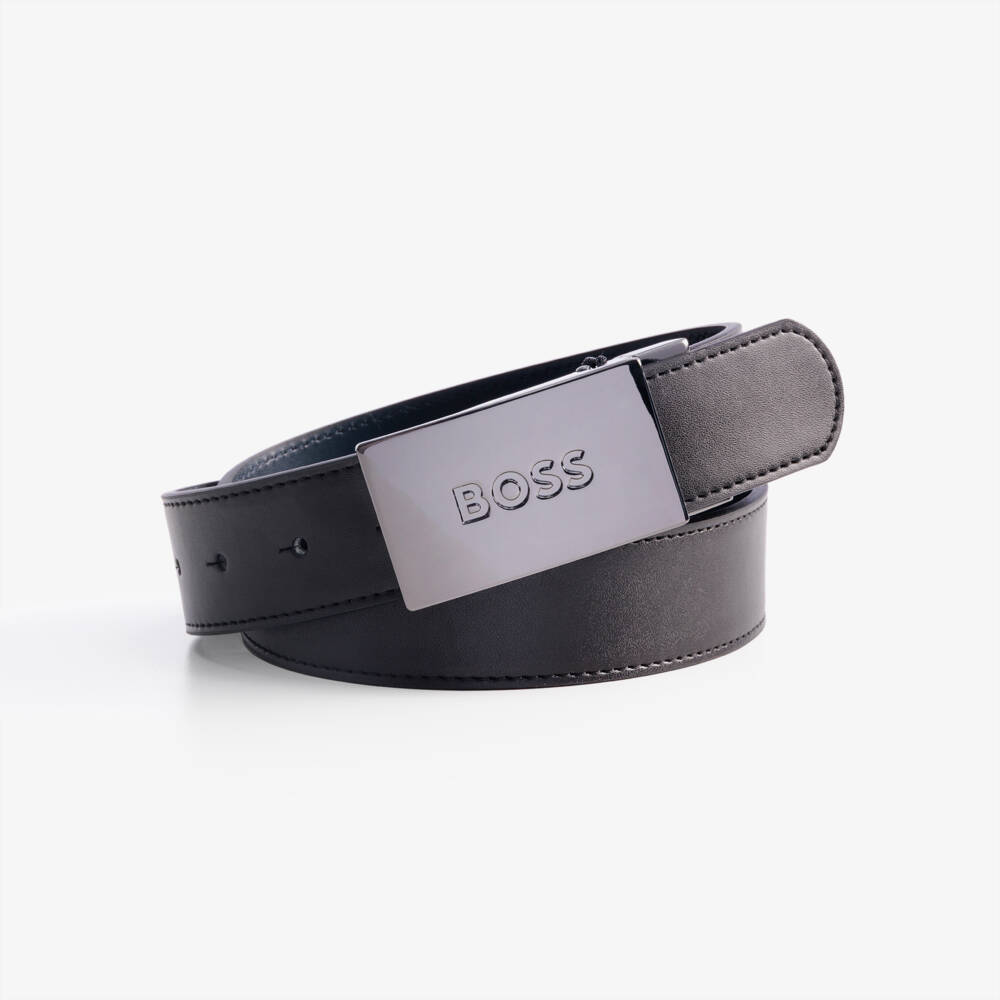 BOSS-Boys Black & Navy Blue Reversible Leather Belt | Childrensalon