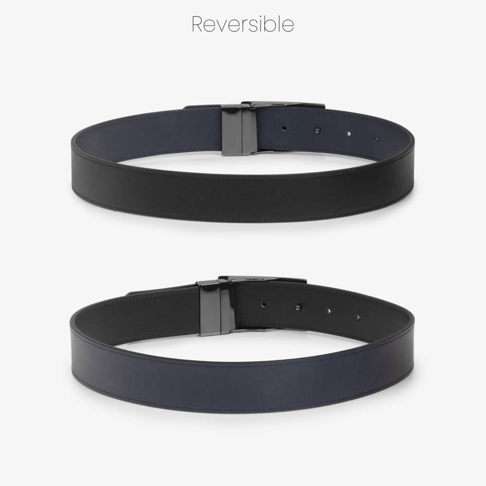 BOSS-Boys Black & Navy Blue Reversible Leather Belt | Childrensalon