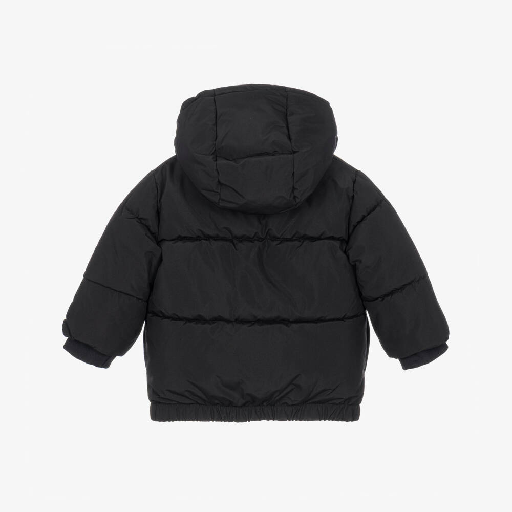 BOSS-Boys Black Puffer Jacket with Graphic Logo | Childrensalon