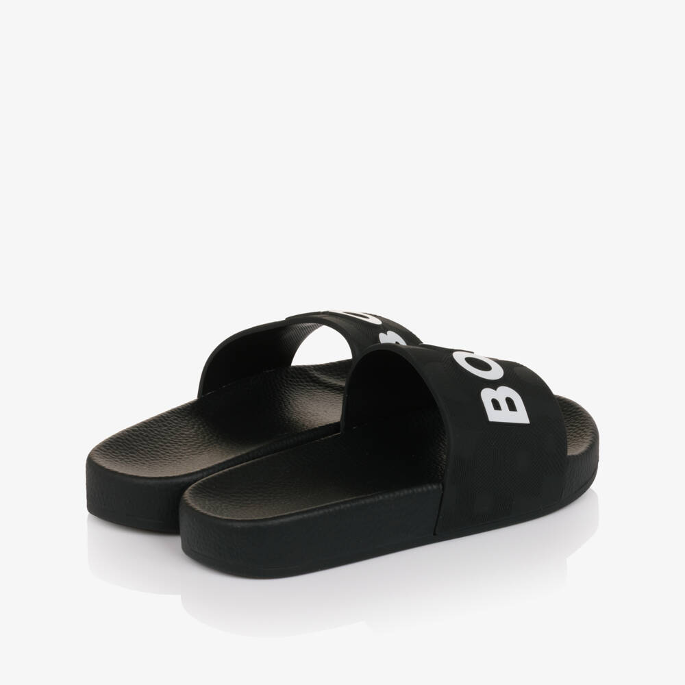 BOSS-Boys Black Sliders with White Logo | Childrensalon