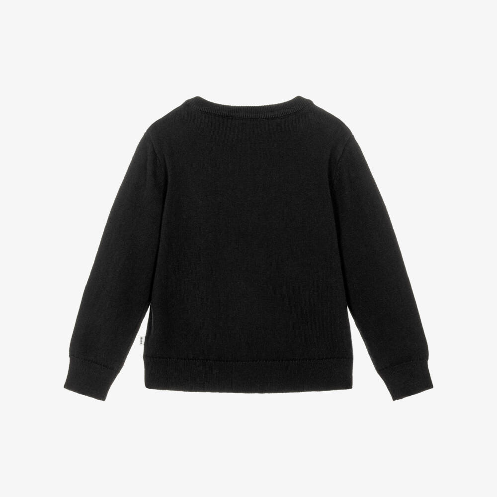 BOSS-Boys Black Sweater with Logo Stripe | Childrensalon