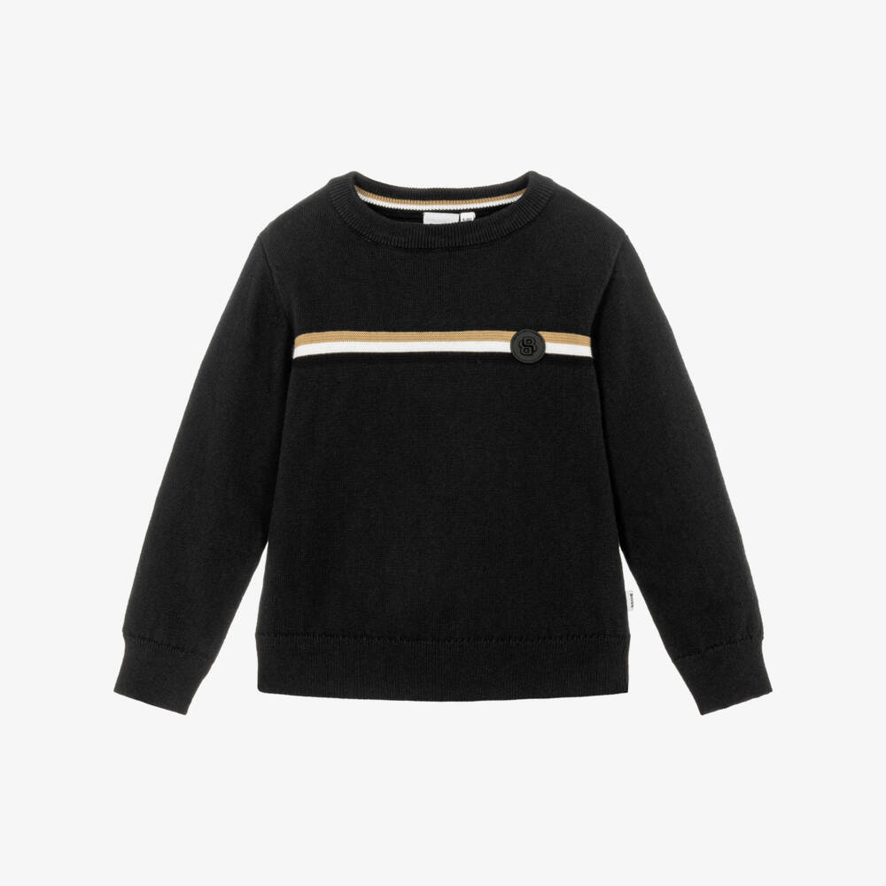 BOSS-Boys Black Sweater with Logo Stripe | Childrensalon