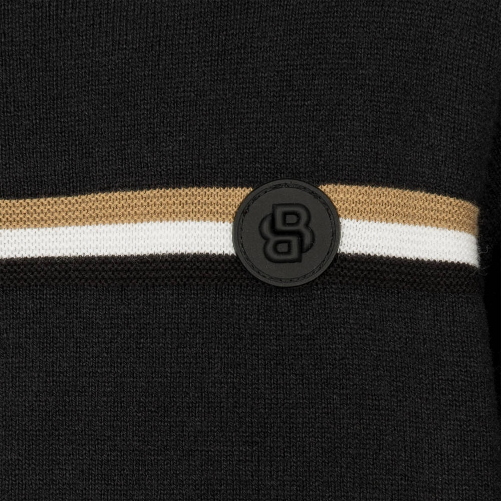 BOSS-Boys Black Sweater with Logo Stripe | Childrensalon