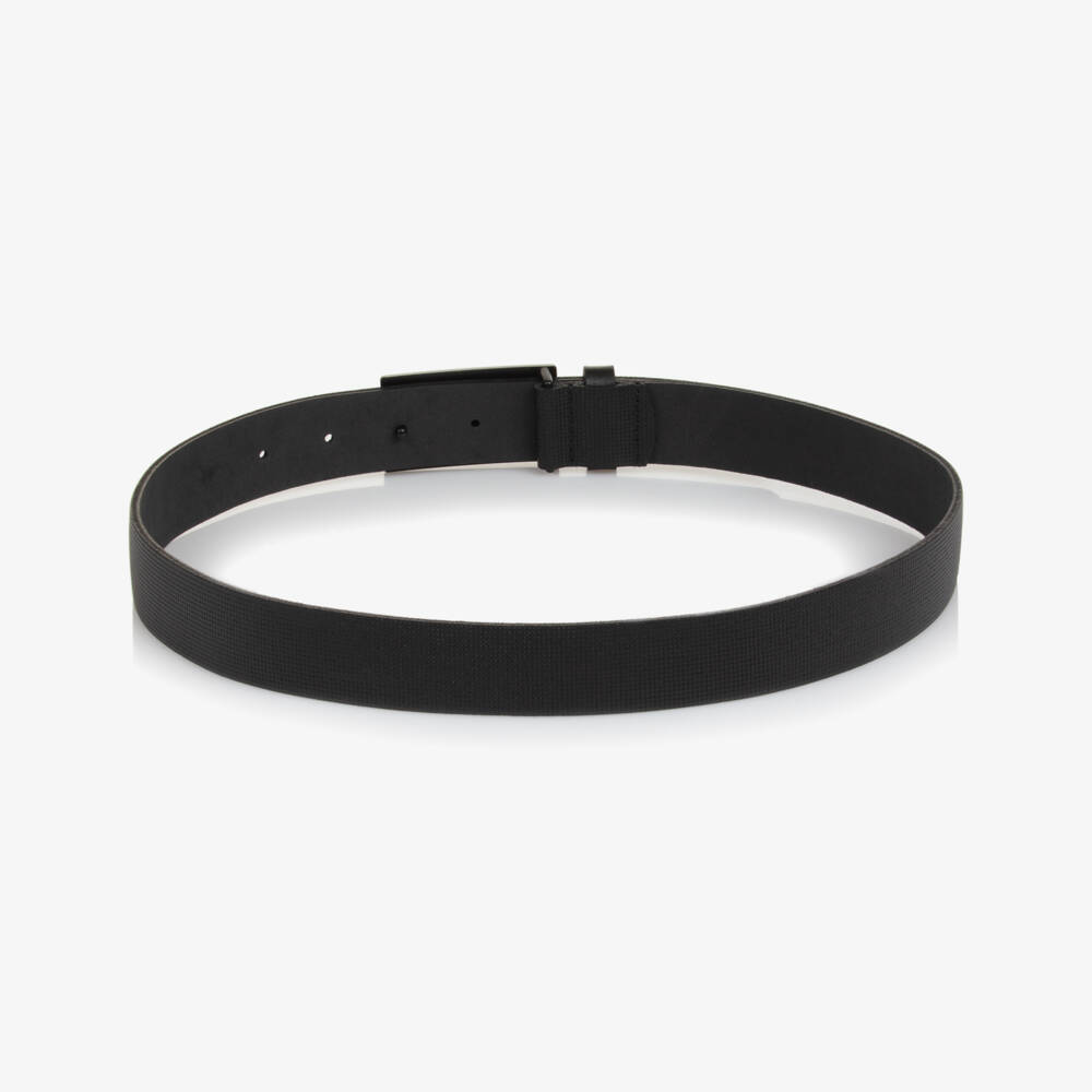 BOSS-Boys Black Textured Leather Belt with Logo Buckle | Childrensalon