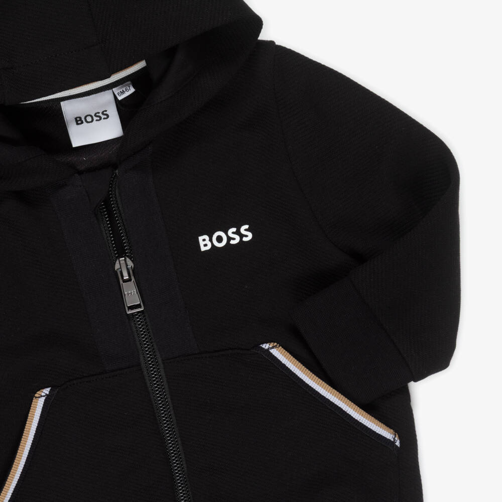 BOSS-Boys Black Tracksuit with Signature Striped Trim | Childrensalon