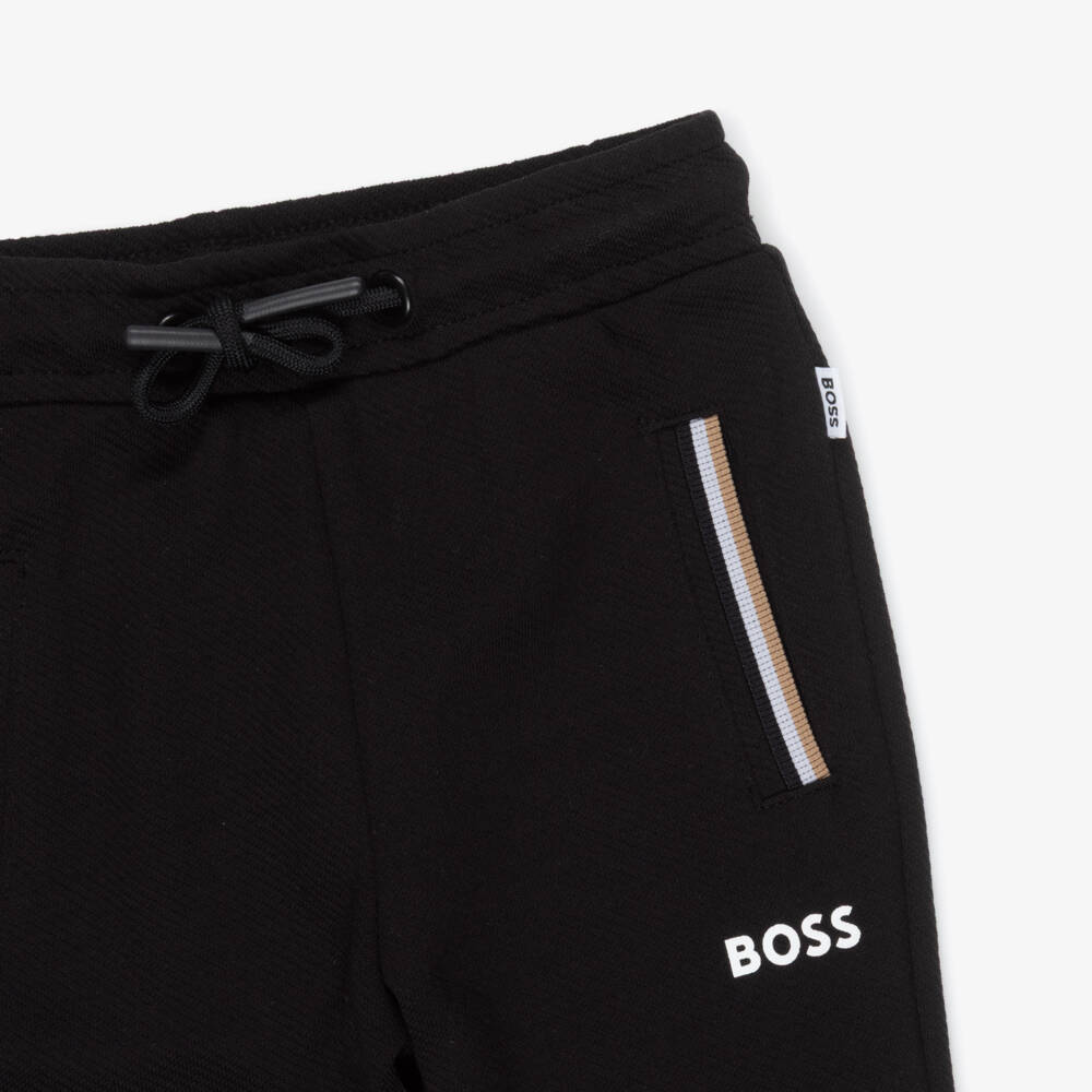 BOSS-Boys Black Tracksuit with Signature Striped Trim | Childrensalon