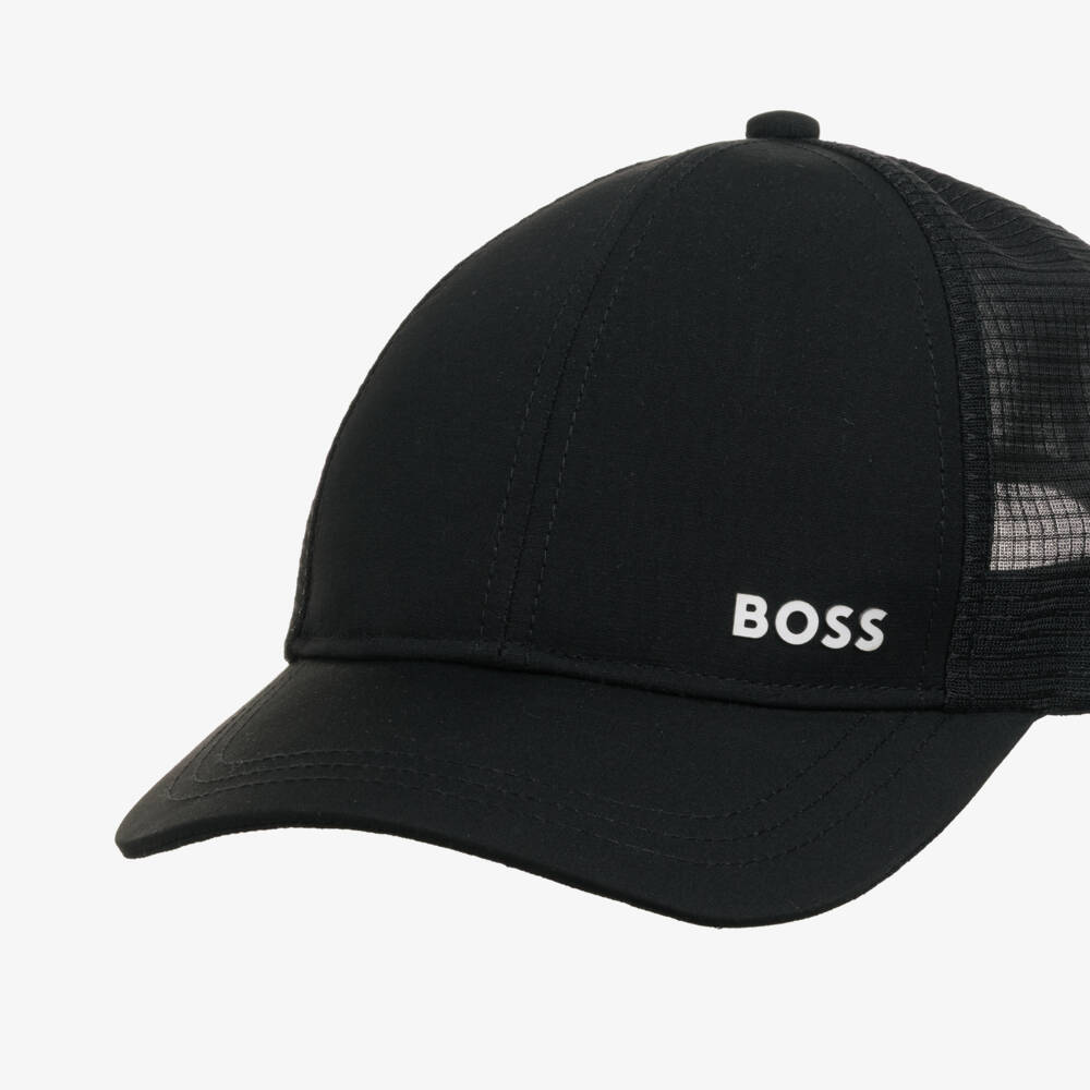 BOSS-Boys Black Twill & Mesh Cap with White Logo | Childrensalon