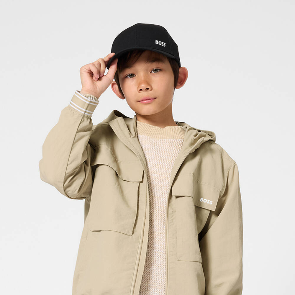 BOSS-Boys Black Twill & Mesh Cap with White Logo | Childrensalon