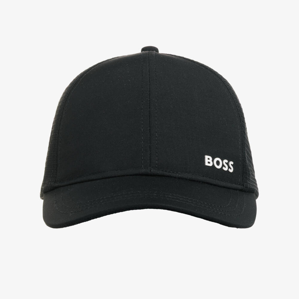 BOSS-Boys Black Twill & Mesh Cap with White Logo | Childrensalon