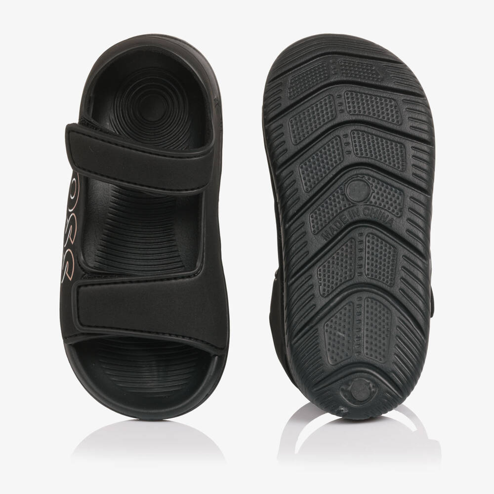 BOSS-Boys Black Velcro Sandals with Logo | Childrensalon
