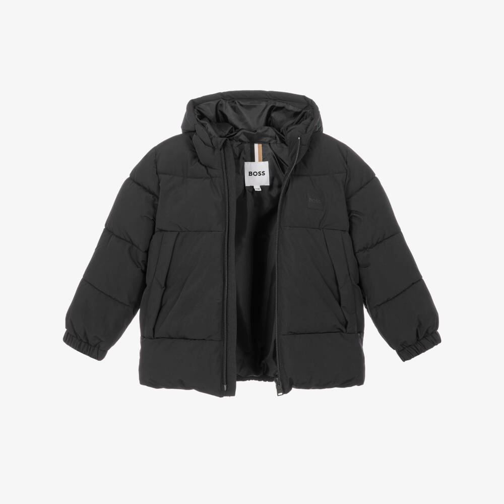 BOSS-Boys Black Water Repellent Puffer Jacket | Childrensalon