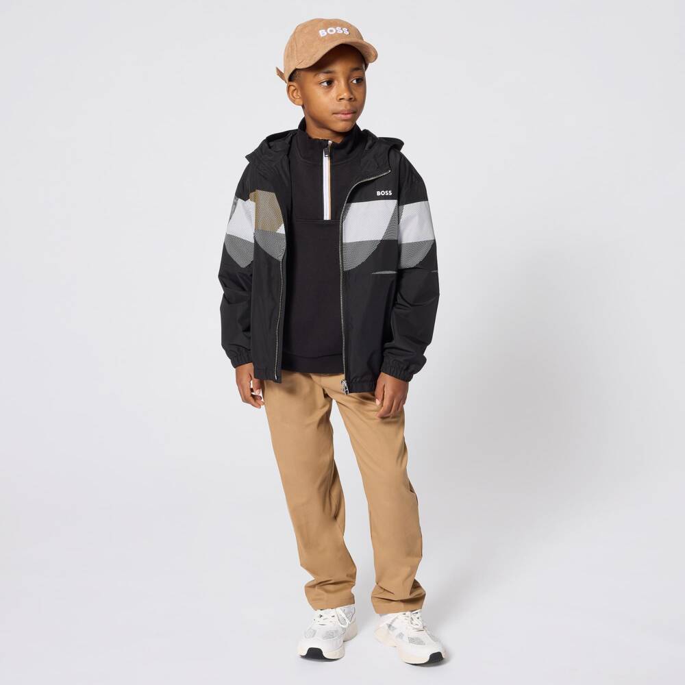 BOSS-Boys Black Windbreaker with Graphic Logo | Childrensalon
