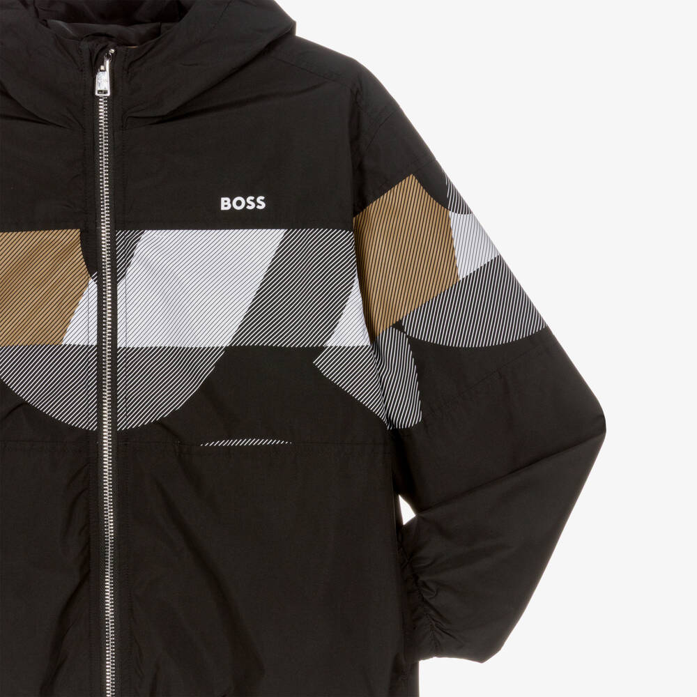 BOSS-Boys Black Windbreaker with Graphic Logo | Childrensalon