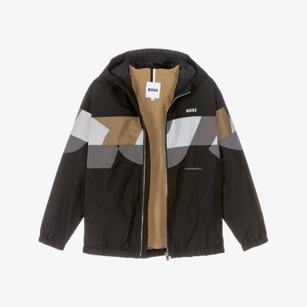 BOSS-Boys Black Windbreaker with Graphic Logo | Childrensalon