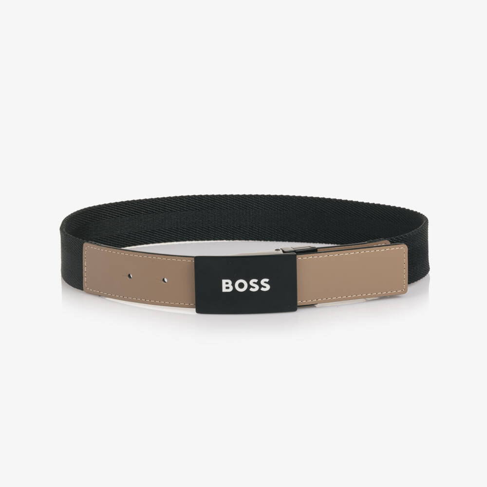 BOSS-Boys Black Woven & Brown Leather Reversible Belt | Childrensalon
