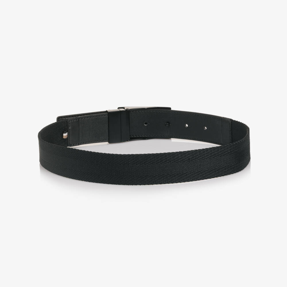 BOSS-Boys Black Woven & Brown Leather Reversible Belt | Childrensalon