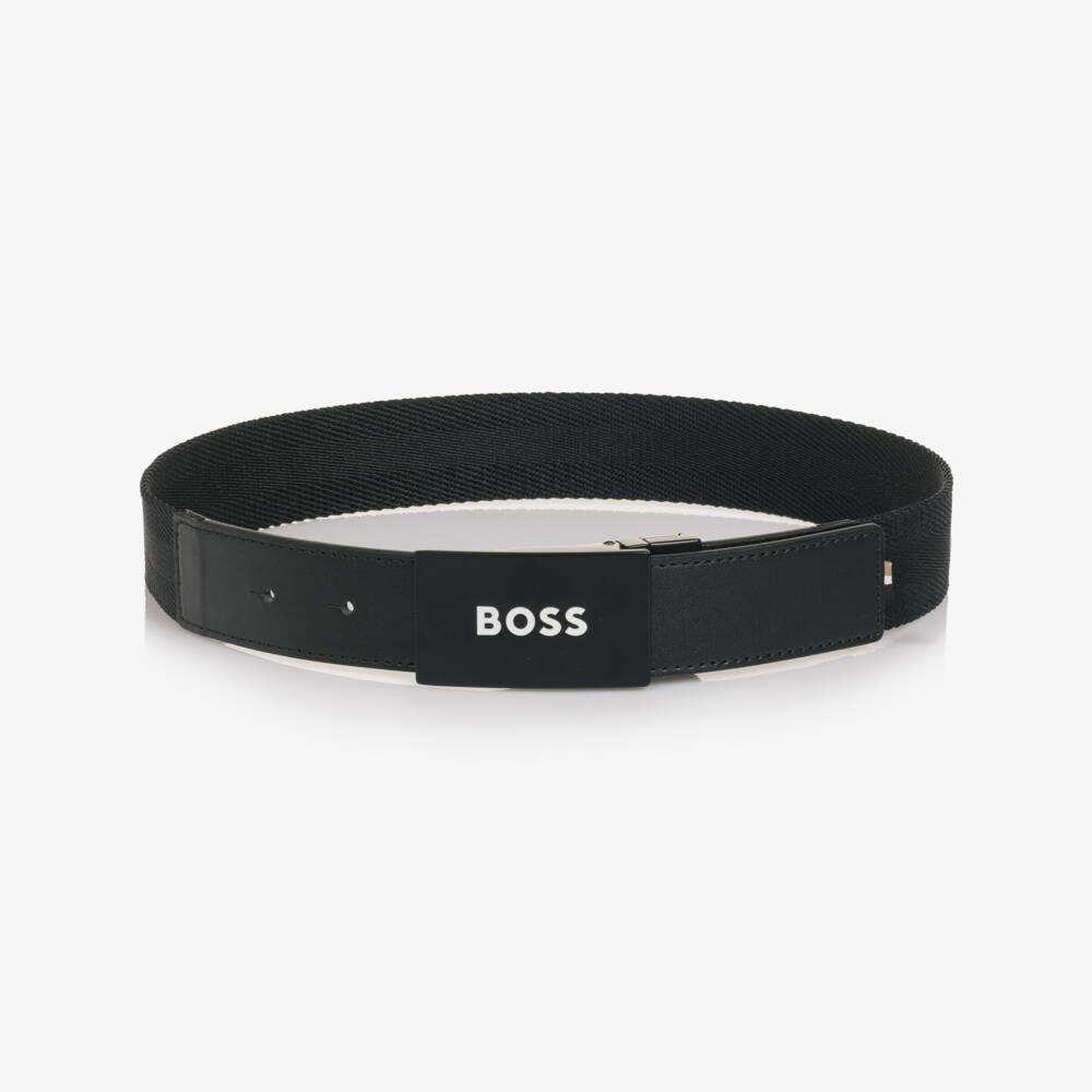 BOSS-Boys Black Woven & Brown Leather Reversible Belt | Childrensalon
