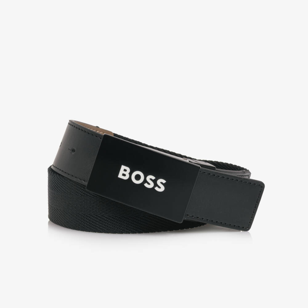 BOSS-Boys Black Woven & Brown Leather Reversible Belt | Childrensalon