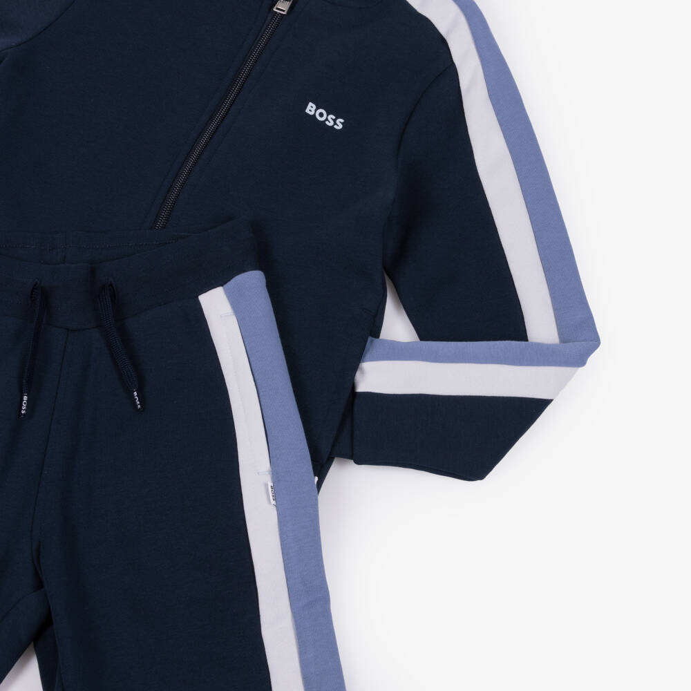 BOSS-Boys Blue Colourblock Cotton Zip-Up Tracksuit | Childrensalon