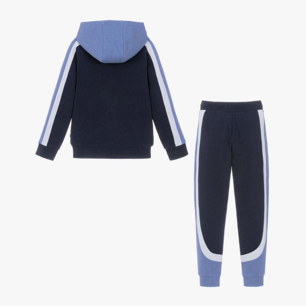 BOSS-Boys Blue Colourblock Cotton Zip-Up Tracksuit | Childrensalon