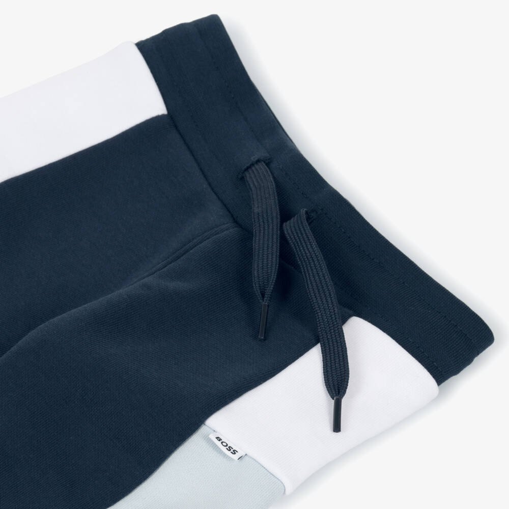 BOSS-Boys Blue Cotton Colourblock Cuffed Joggers | Childrensalon