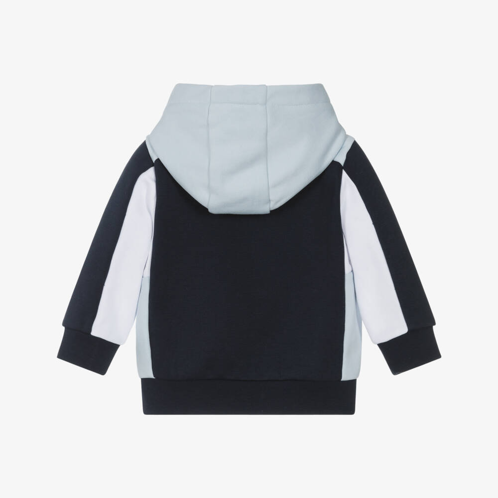 BOSS-Boys Blue Cotton Colourblock Zip-Up Top | Childrensalon
