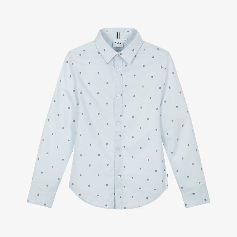 BOSS-Boys Blue Cotton Double B Monogram Shirt | Childrensalon