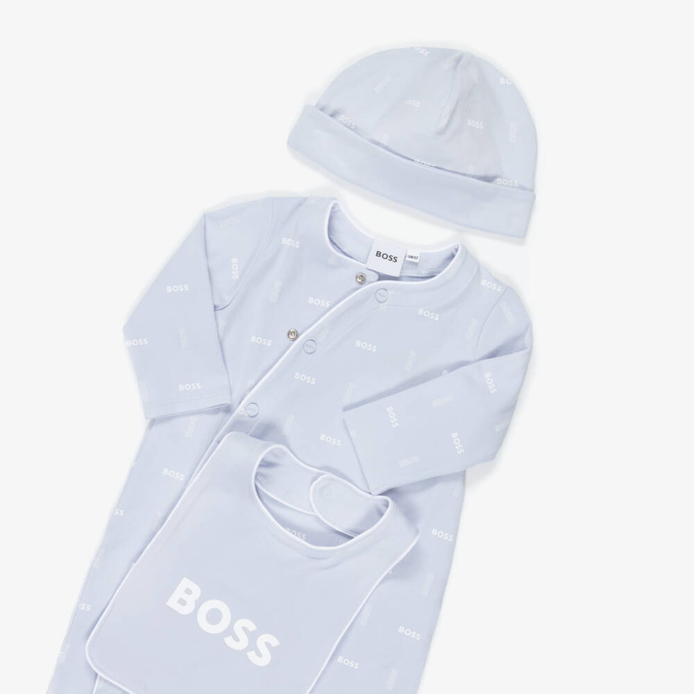 BOSS-Boys Blue Cotton Jersey Babysuit Gift Set | Childrensalon