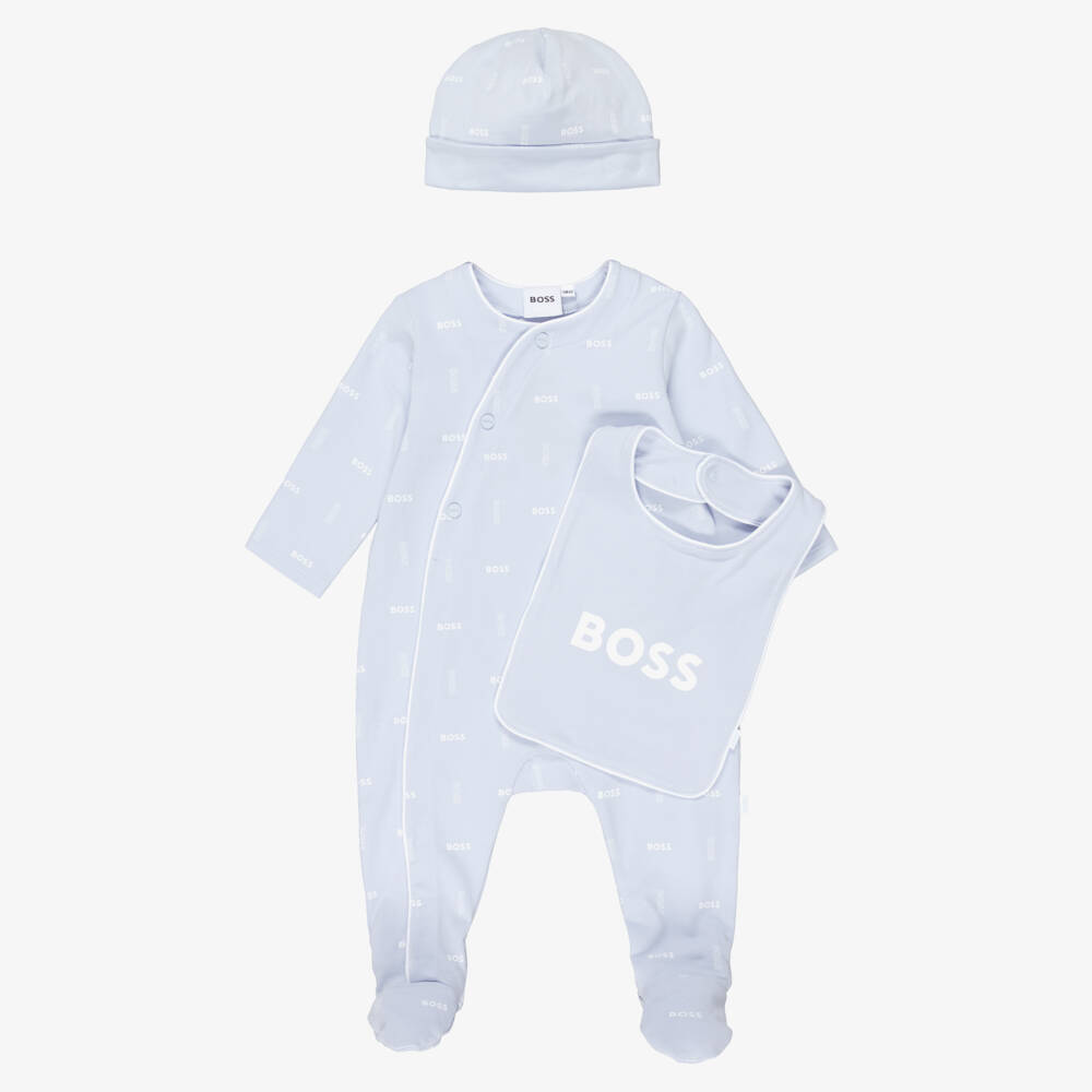 BOSS-Boys Blue Cotton Jersey Babysuit Gift Set | Childrensalon