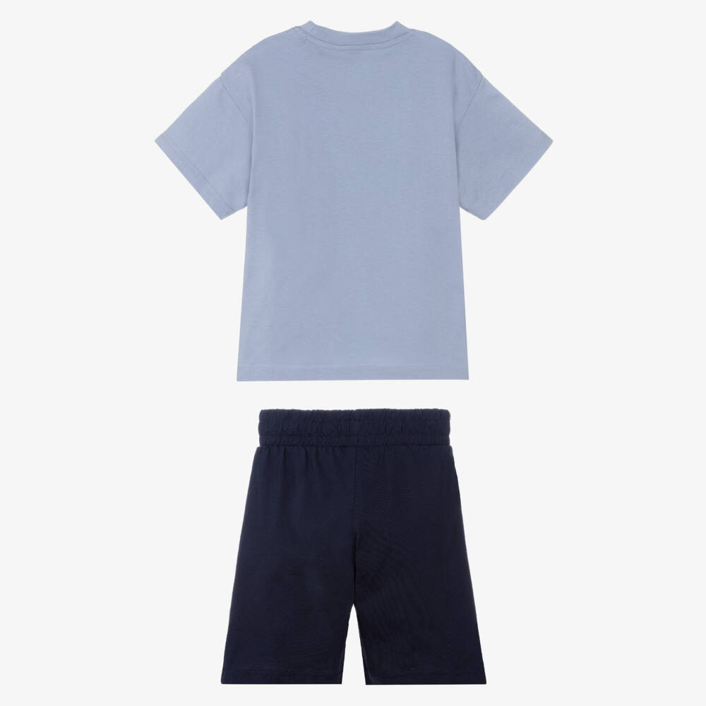 BOSS-Boys Blue Cotton Jersey Bermuda Shorts Set with Logo | Childrensalon
