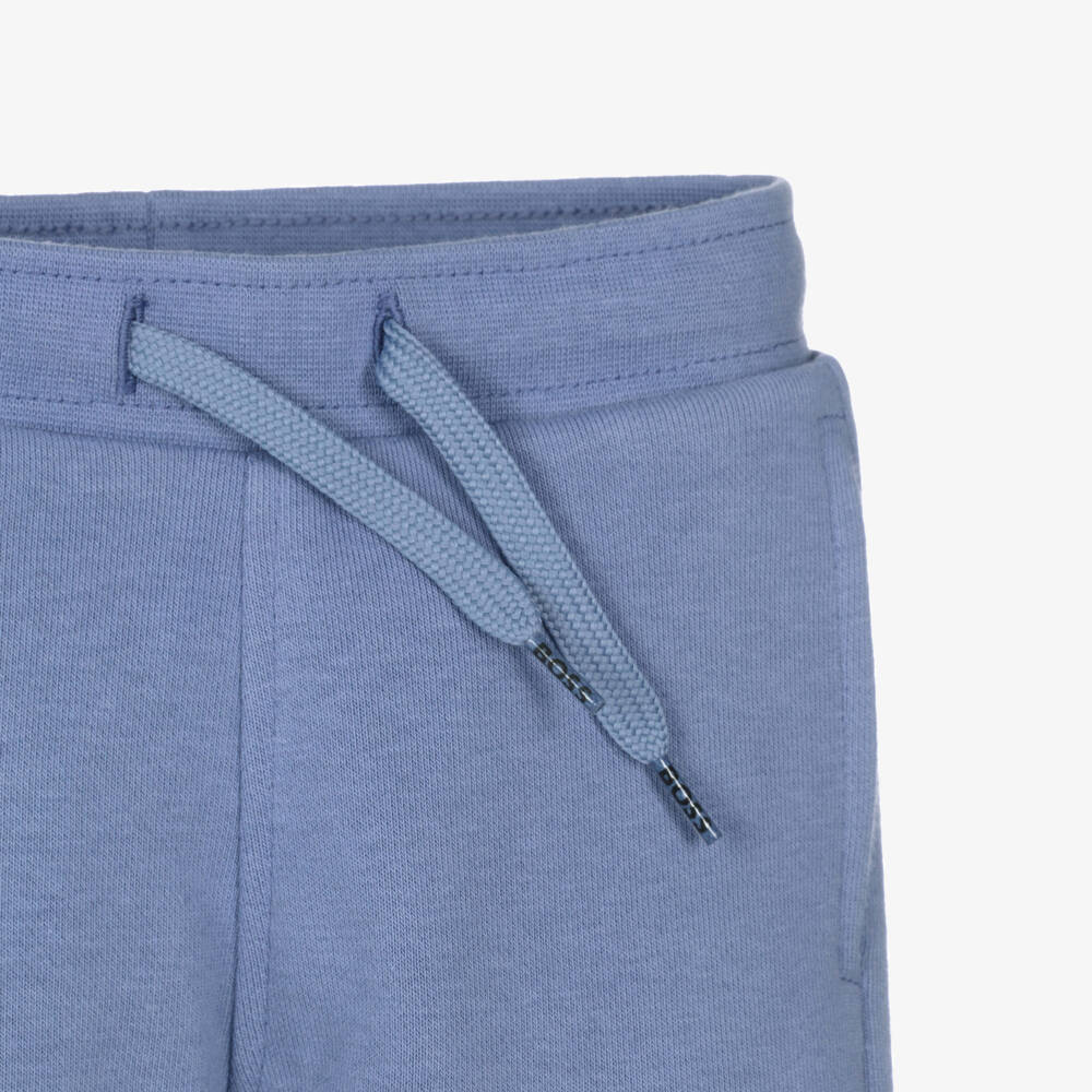 BOSS-Boys Blue Cotton Jersey Joggers with White Logo Patch | Childrensalon
