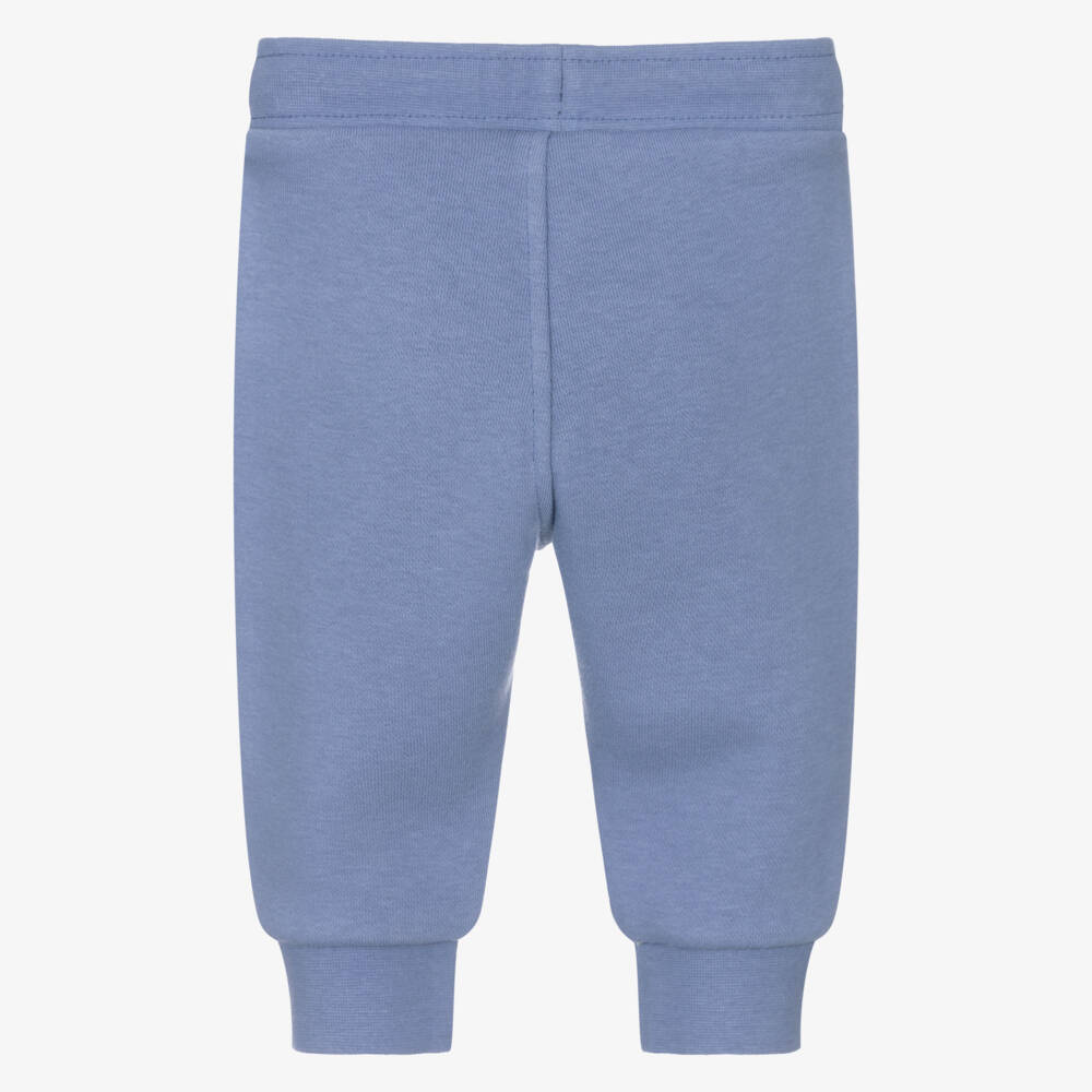 BOSS-Boys Blue Cotton Jersey Joggers with White Logo Patch | Childrensalon