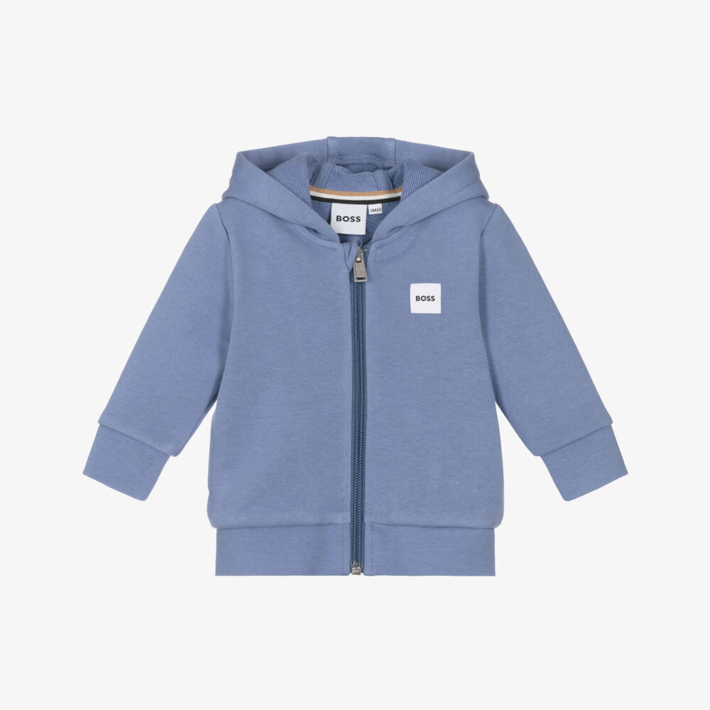 BOSS-Топ с капюшоном на молнии синий из хлопкового трикотажа для мальчиков | Childrensalon